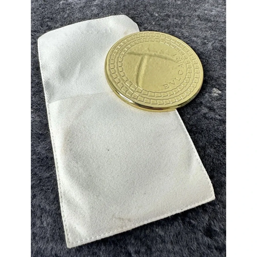 BVLGARI Le Gemme Kobra Gold Pocket Hand Purse Makeup Mirror in Case